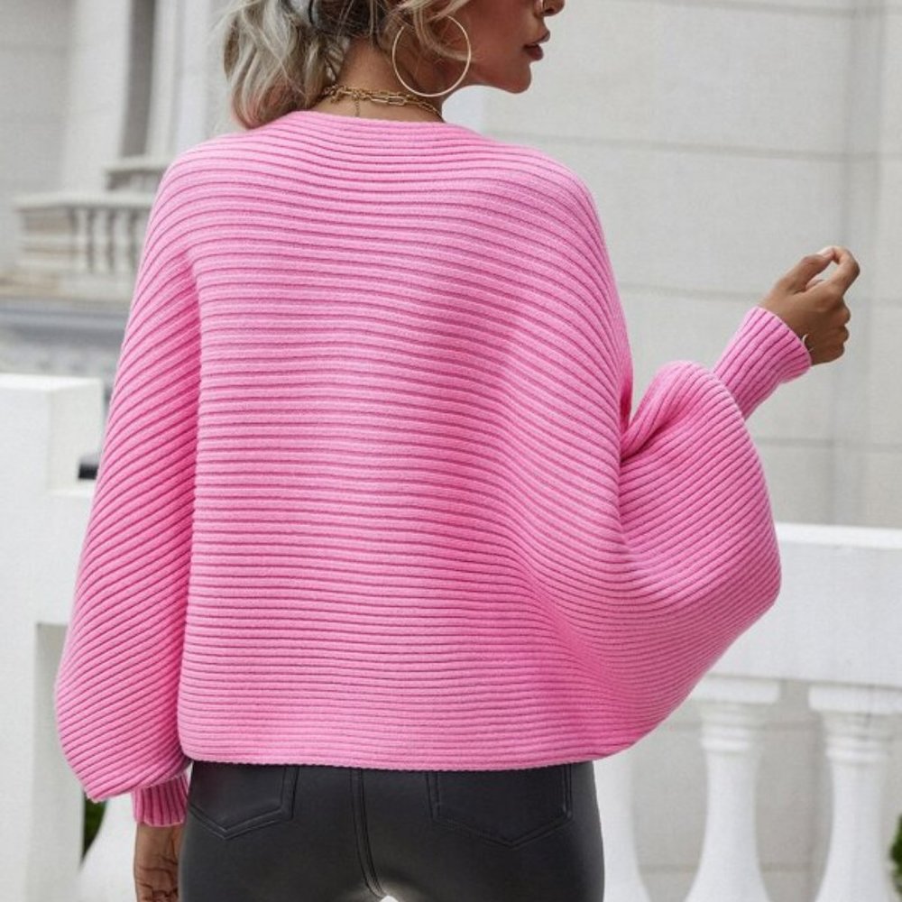 PINK Ribbed Knit Batwing Sleeve Sweater - Picture 7 of 7